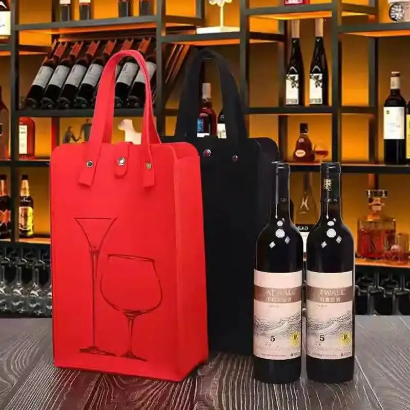 Felt Wine Bottle Bag Double Bottles Great Load Bearing Handheld Beverage Packaging Handbag Gift Wrap Storage Pouch Wine Tote Bag