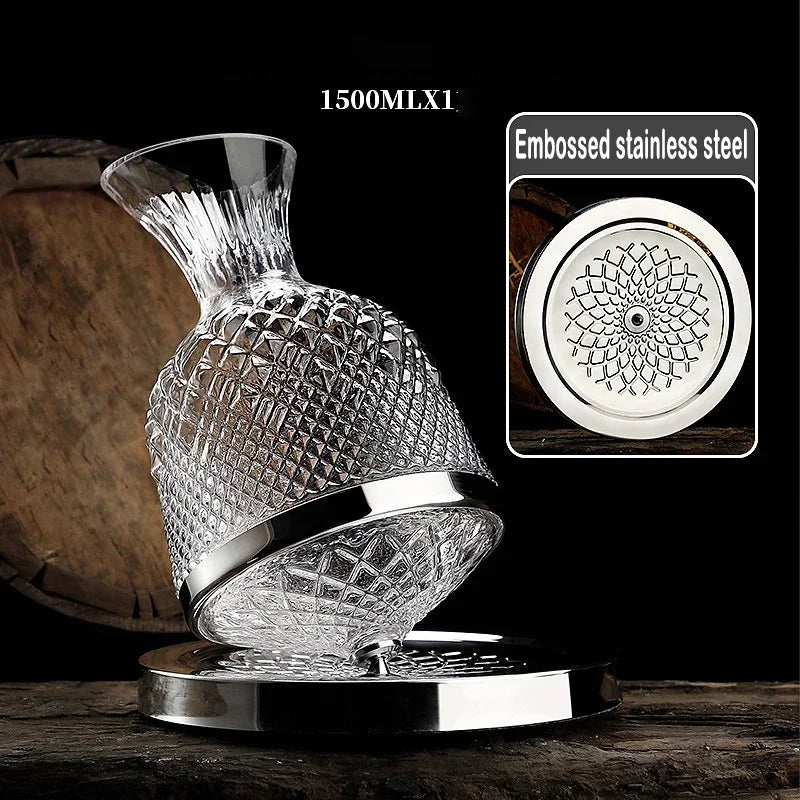 360 Rotating Wine Decanter Tumbler 1500ml Decanter Dispenser Crystal Glass Bottle Wine Aerator Mirror Jug Gift Bar Decoration