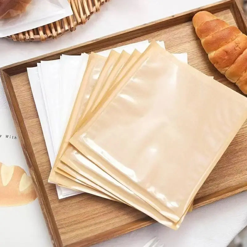 100PCS Food Packaging Bag with Transparent Window Heat-resistant Oil Resistant Kraft Paper Bag Suitable for Bread Toast