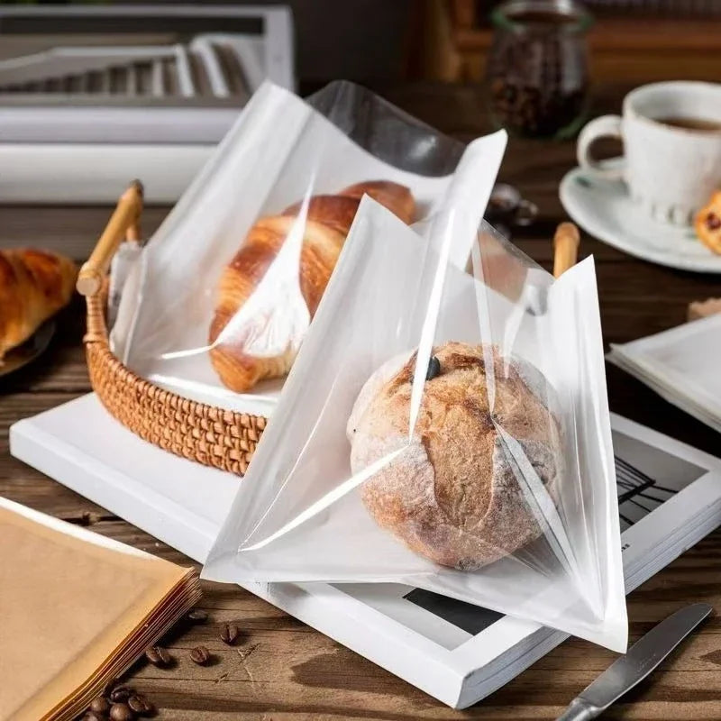 100PCS Food Packaging Bag with Transparent Window Heat-resistant Oil Resistant Kraft Paper Bag Suitable for Bread Toast