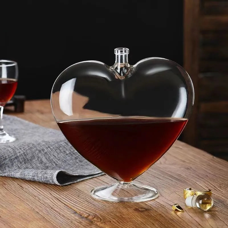 Creative Wine Awakening Heart Shape Wine Bottle Craft Decoration Wine Dispenser Sealed Transparent Borosilicate Glass Bottle
