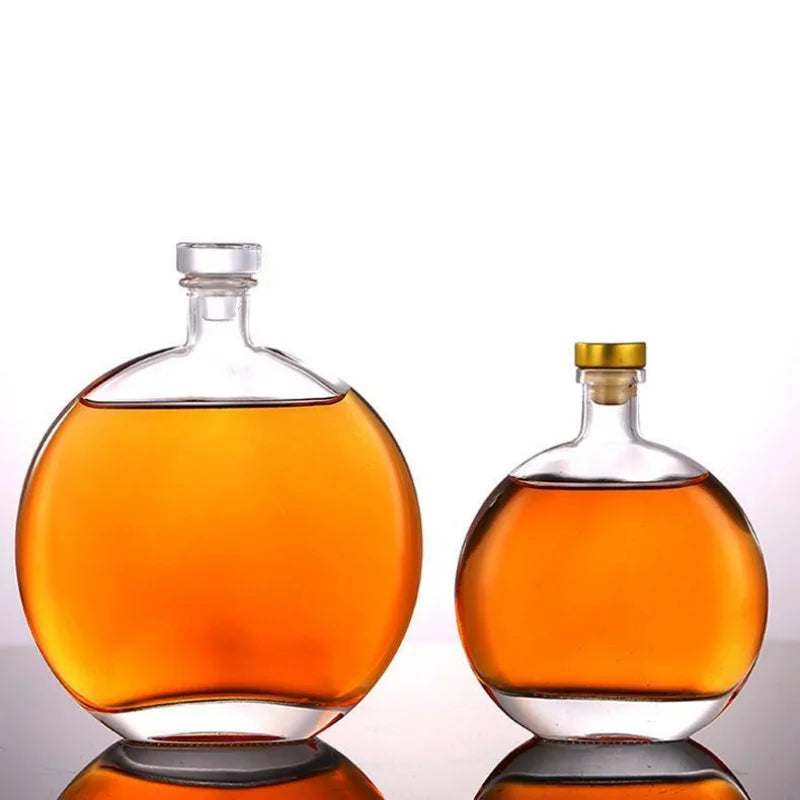 250ml 500ml Flat Round Baijiu Glass Bottle Fruit Wine Bottle Ice Wine Bottle Self Brewed Sealed Split Bottle Glass Container