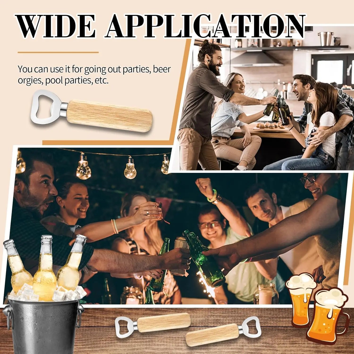 6Pcs Wood Wine Bottle Opener Beer Bottle Openers Engravable Bottle Opener for Home Bar Restaurant Party Wedding Favors DIY Gift