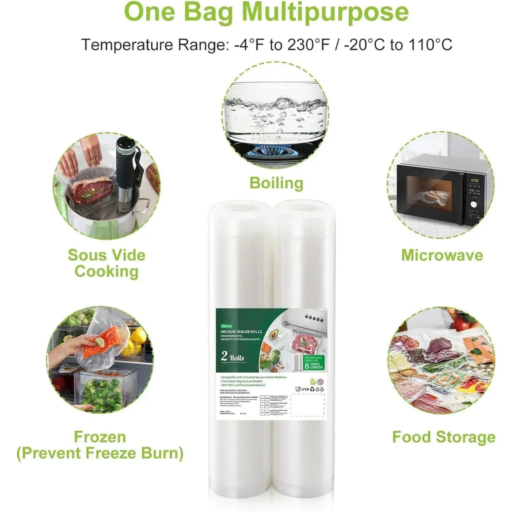 2 Roll Vacuum Packaging Sealer Bags for Food Fresh Long Keeping, 20/28 X 500cm Food Preservation and Vacuum Cooking Embossed Bag