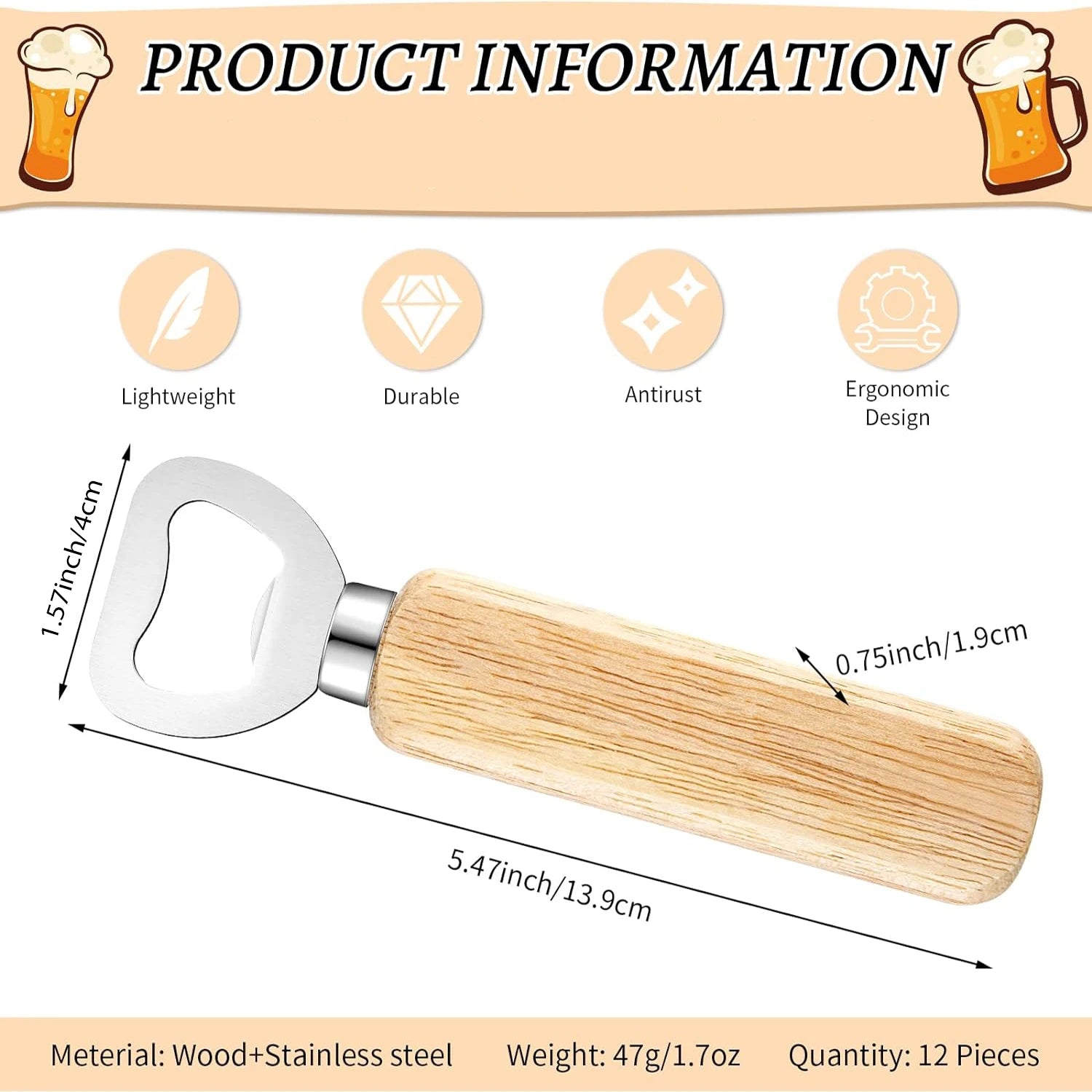 6Pcs Wood Wine Bottle Opener Beer Bottle Openers Engravable Bottle Opener for Home Bar Restaurant Party Wedding Favors DIY Gift