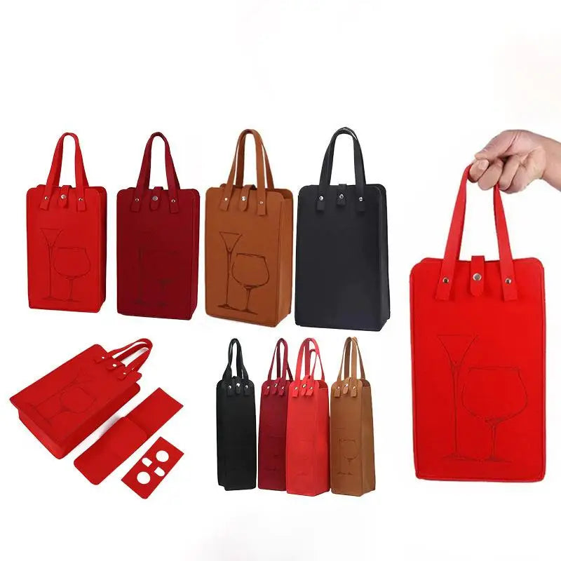 Felt Wine Bottle Bag Double Bottles Great Load Bearing Handheld Beverage Packaging Handbag Gift Wrap Storage Pouch Wine Tote Bag