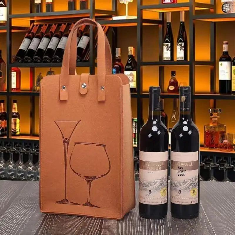 Felt Wine Bottle Bag Double Bottles Great Load Bearing Handheld Beverage Packaging Handbag Gift Wrap Storage Pouch Wine Tote Bag