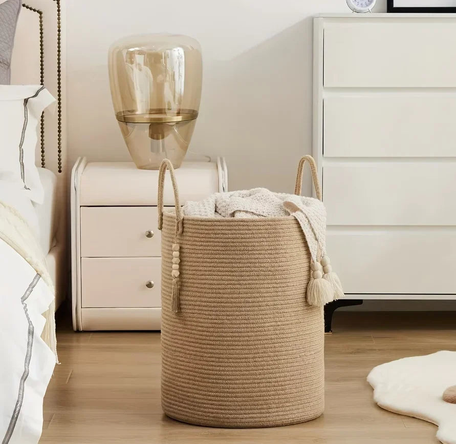 Household Rope Storage Bin Extra Large Storage Basket Dirty Clothes Toys for Bedroom Living Room Balcony Home Storage Supplies