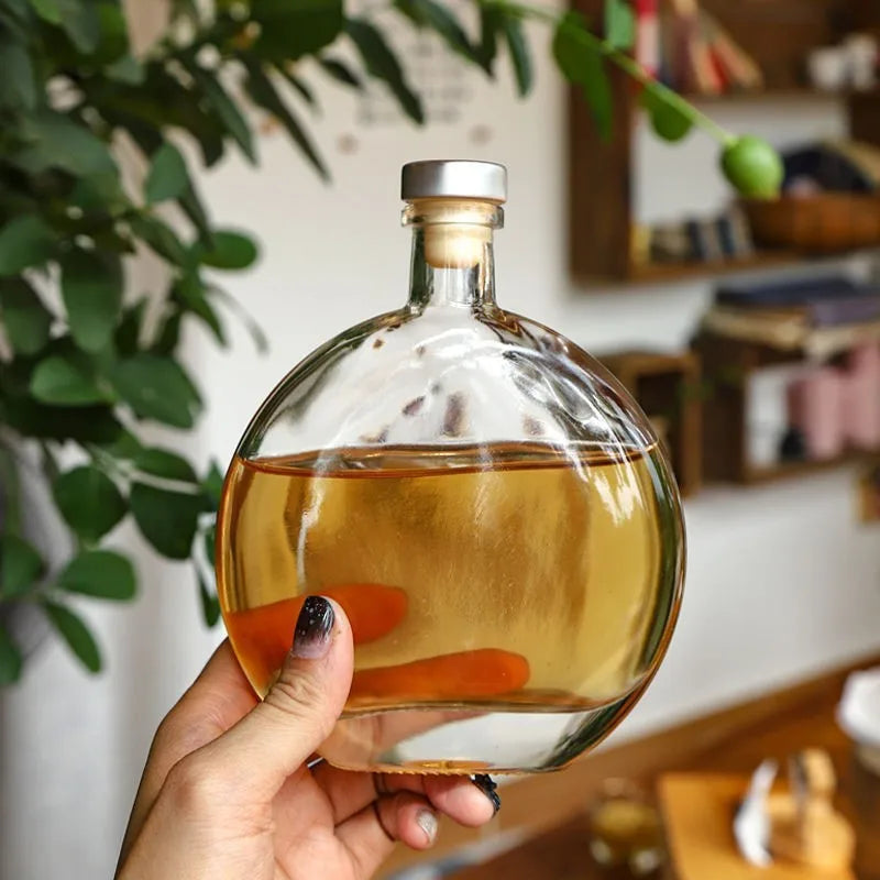 250ml 500ml Flat Round Baijiu Glass Bottle Fruit Wine Bottle Ice Wine Bottle Self Brewed Sealed Split Bottle Glass Container