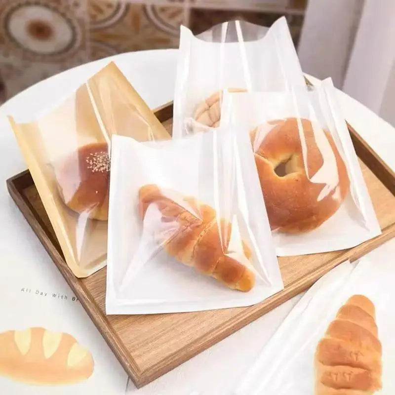 100PCS Food Packaging Bag with Transparent Window Heat-resistant Oil Resistant Kraft Paper Bag Suitable for Bread Toast