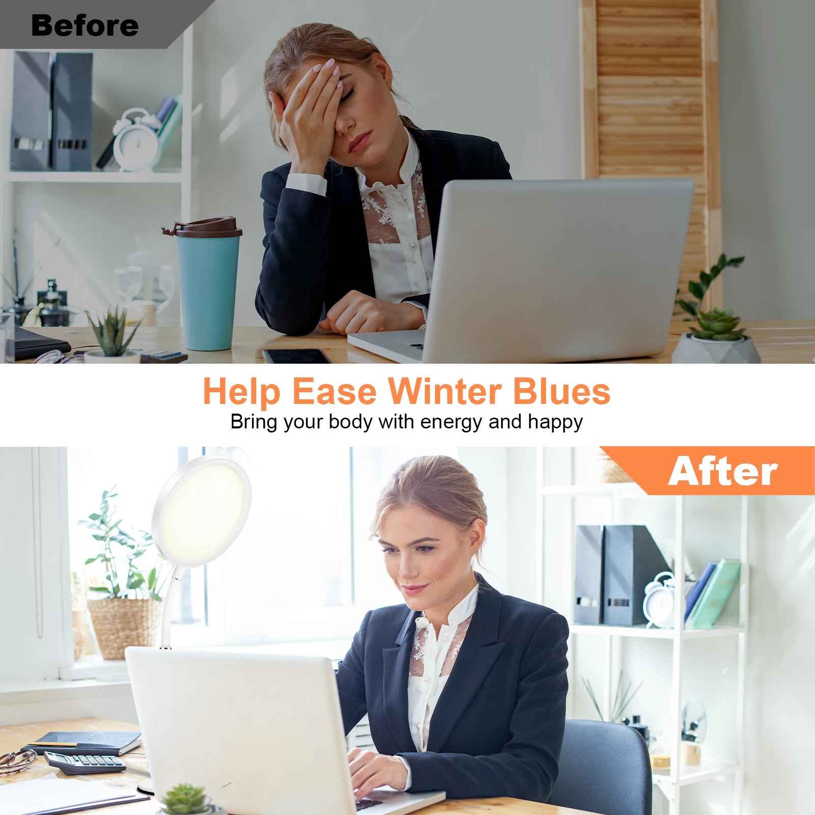 Household Desktop Light Therapy Device / Sleep Lamp with Adjustable Cold & Warm Multi-color Modes and 10000Lux Intensity for Dep