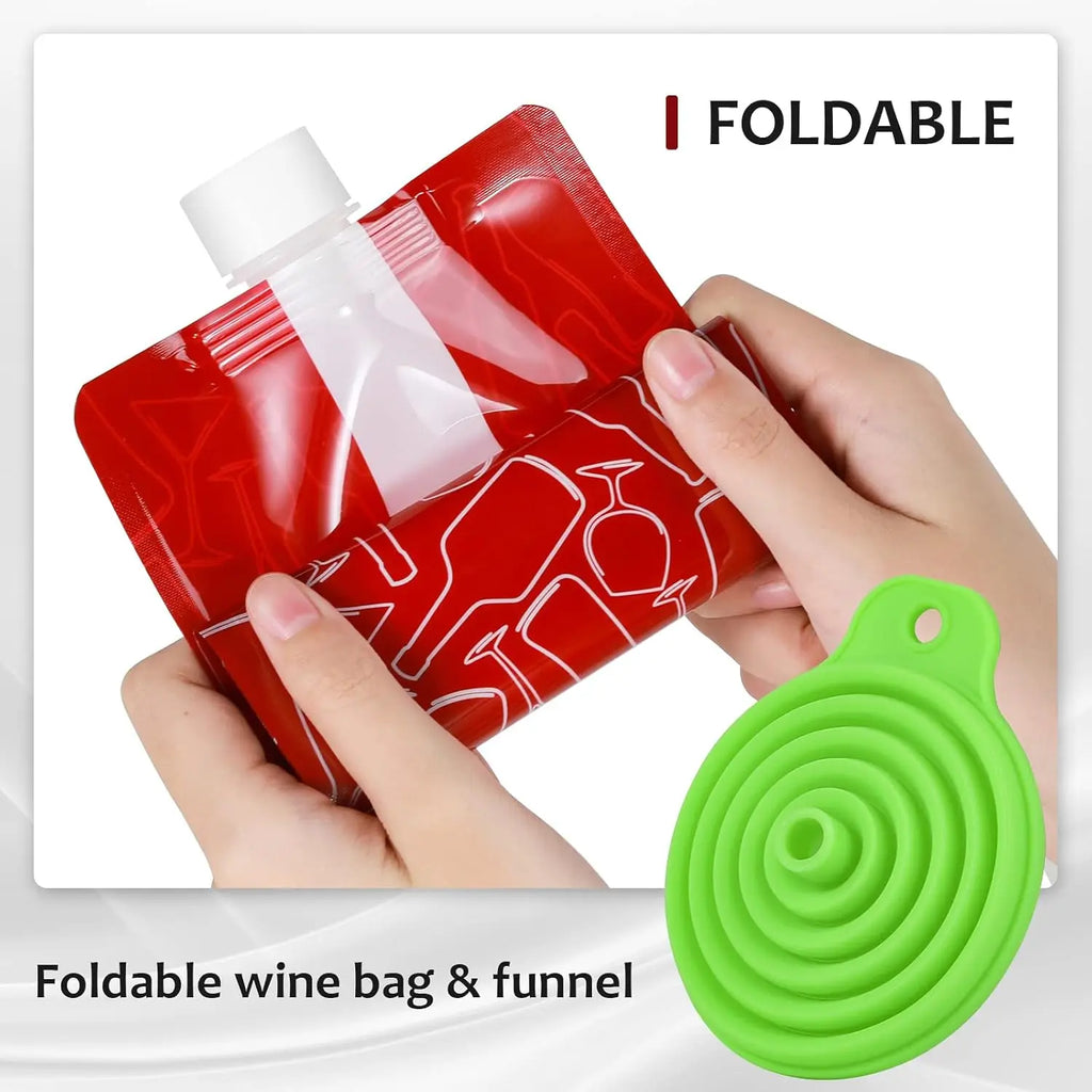 5Pcs Portable 750ML Wine Bag Flask Reusable Collapsible Wine Bottles Leak-Proof Travel Accessory with Funnel for Camping, Beach