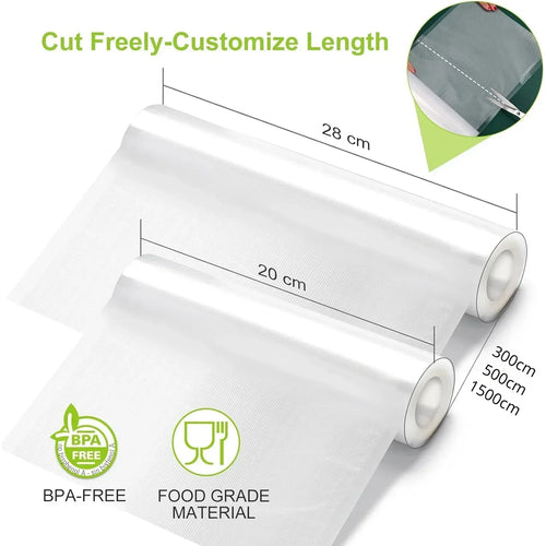 2 Roll Vacuum Packaging Sealer Bags for Food Fresh Long Keeping, 20/28 X 500cm Food Preservation and Vacuum Cooking Embossed Bag