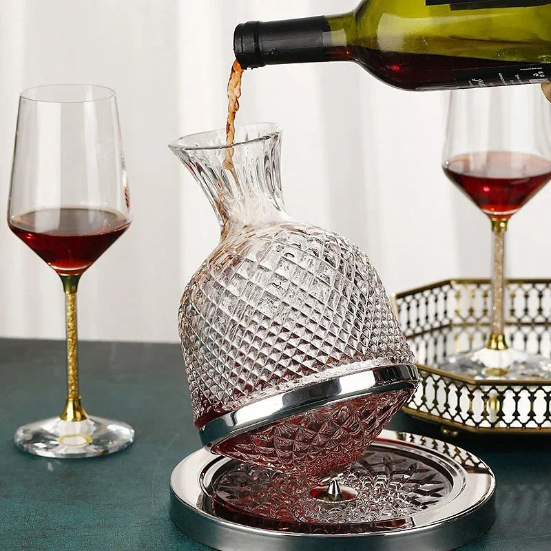 360 Rotating Wine Decanter Tumbler 1500ml Decanter Dispenser Crystal Glass Bottle Wine Aerator Mirror Jug Gift Bar Decoration