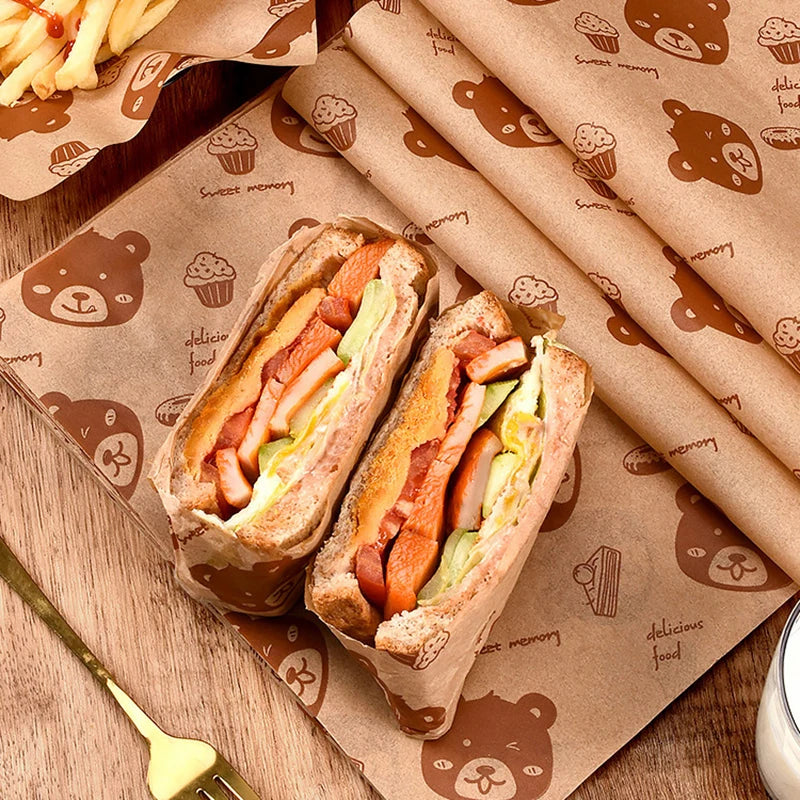 100PC Sandwich Packaging Paper Food Grade Without BisphenolA Oil Resistant Paper Bread Sandwich Fries Oilpaper Baking Tools