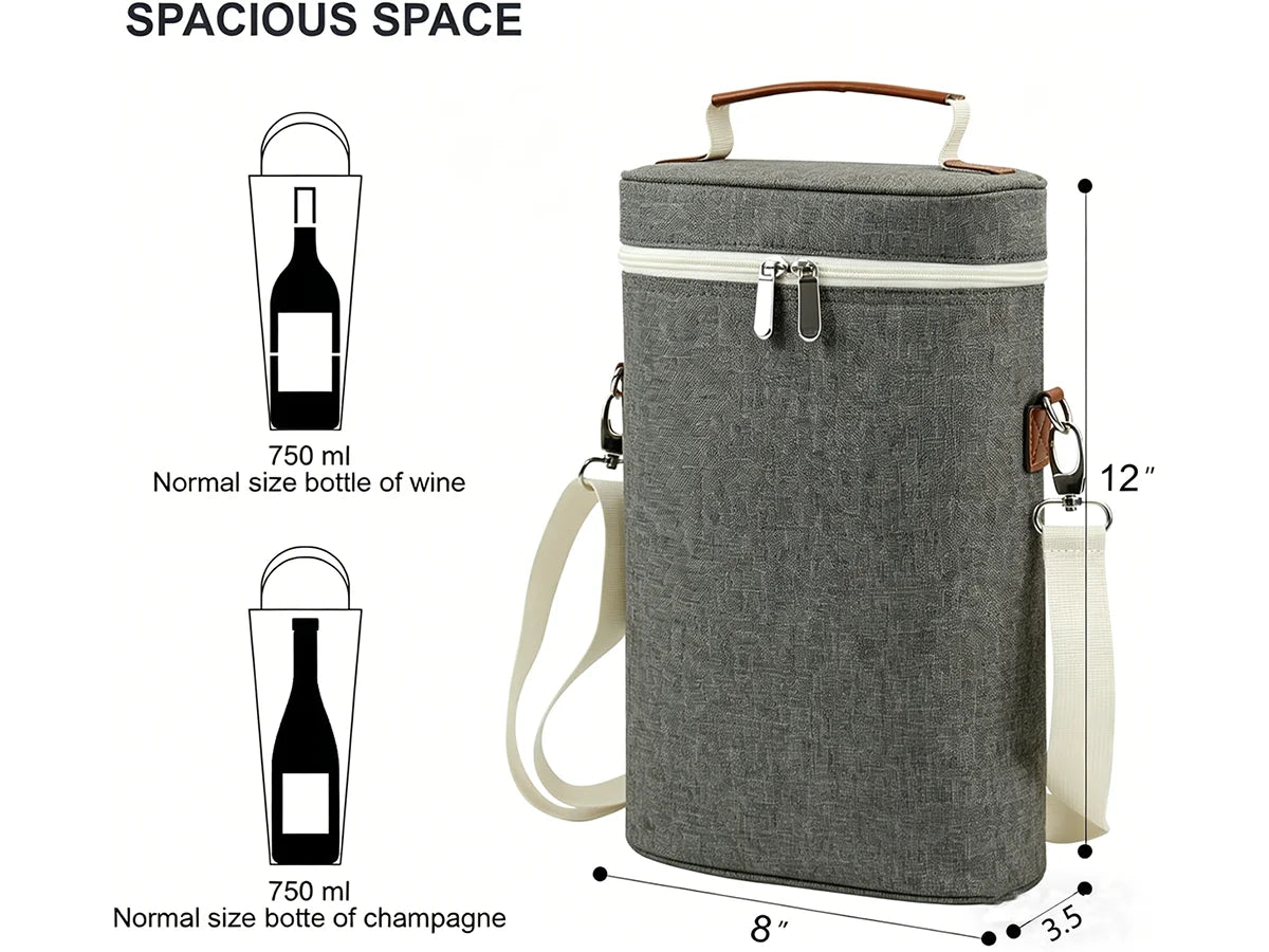 2 /3 Bottles Insulated Wine Carrier Bag for Travel,  Perfect Wine Lover's Gift, Great for Picnics and Outdoor Entertaining