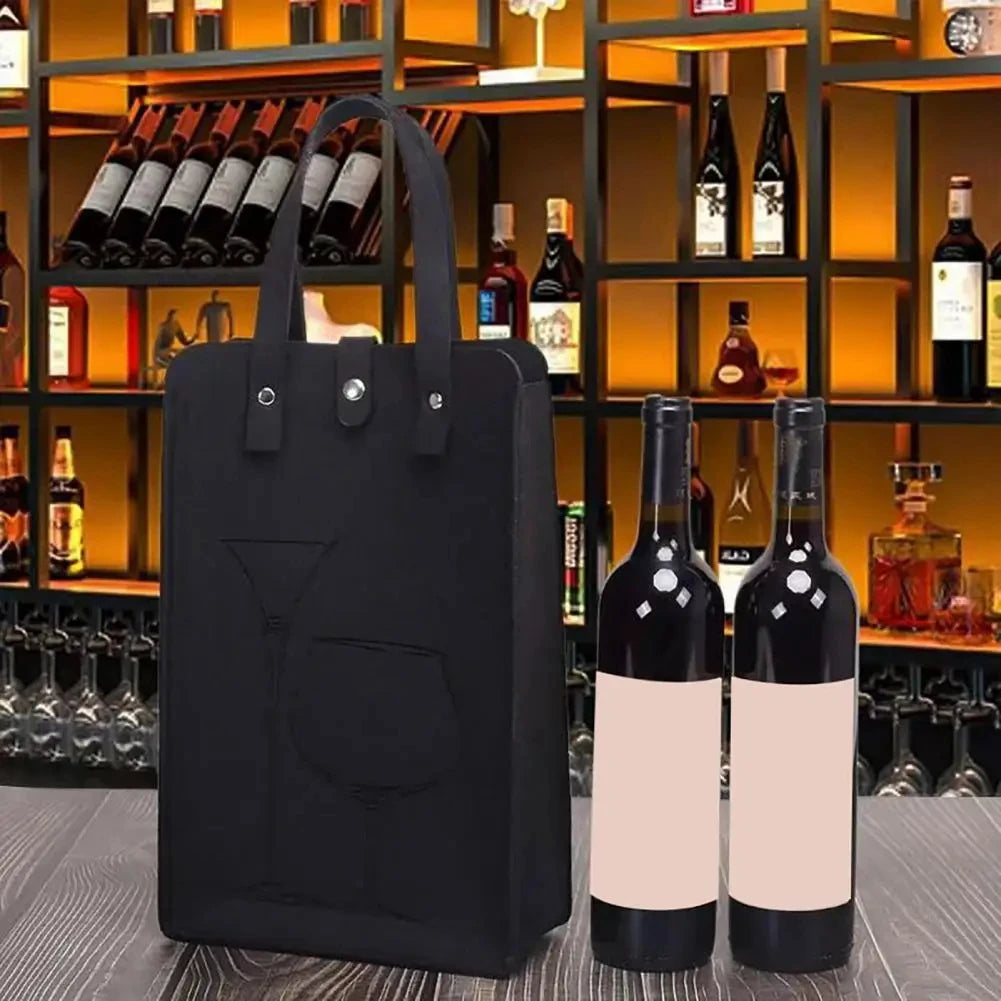 Felt Wine Bottle Bag Double Bottles Great Load Bearing Handheld Beverage Packaging Handbag Gift Wrap Storage Pouch Wine Tote Bag